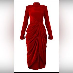 Red velvet midi dress